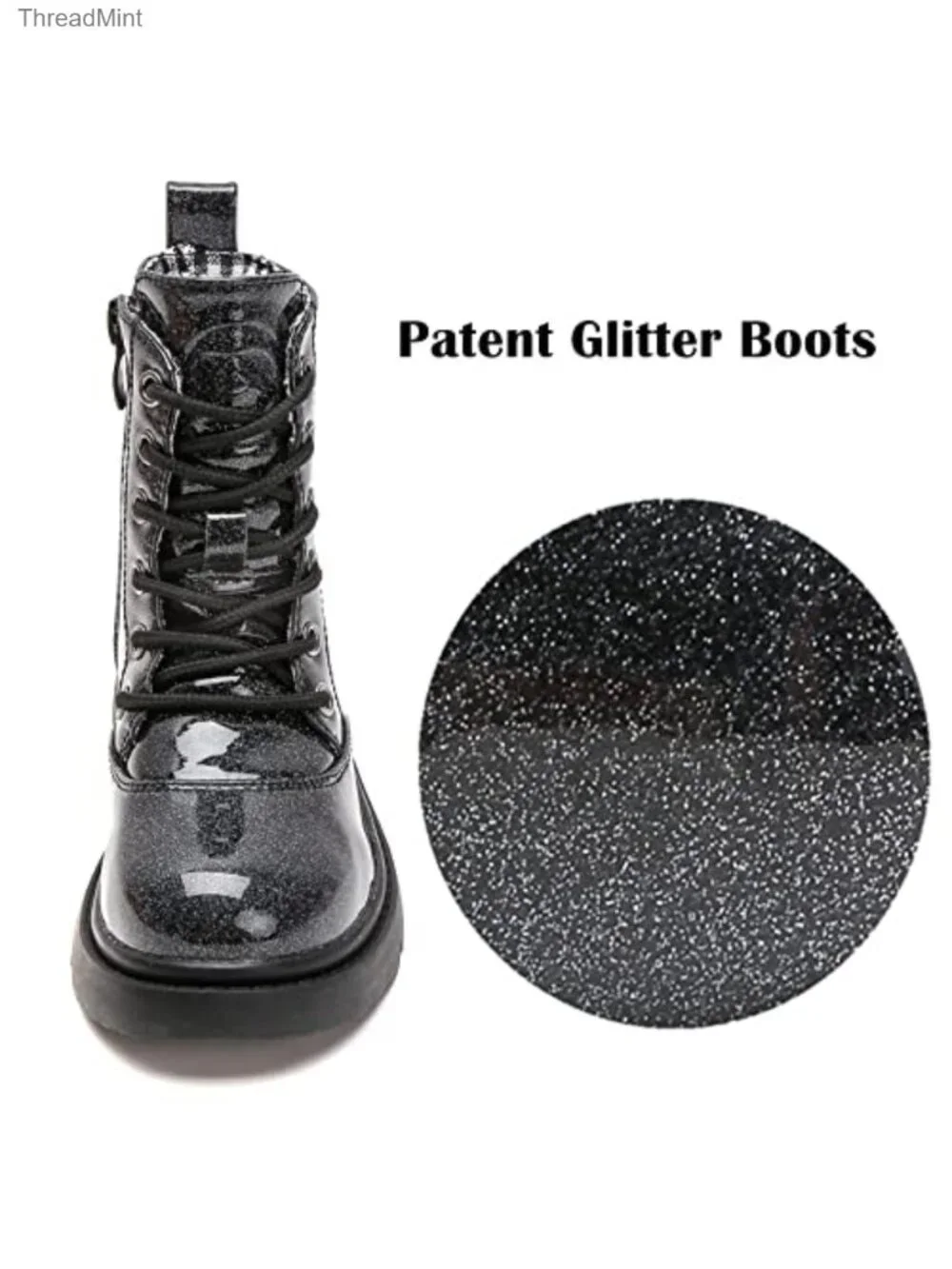 Waterproof Faux Leather Combat Boots with Side Zipper for Toddler Little Kid